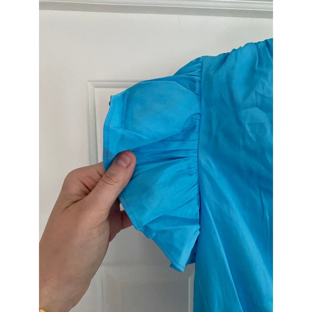 Alden Adair Marina Short Sleeve Top, Ocean Blue, Ruffle, Large, 149$ NWT - Picture 3 of 8